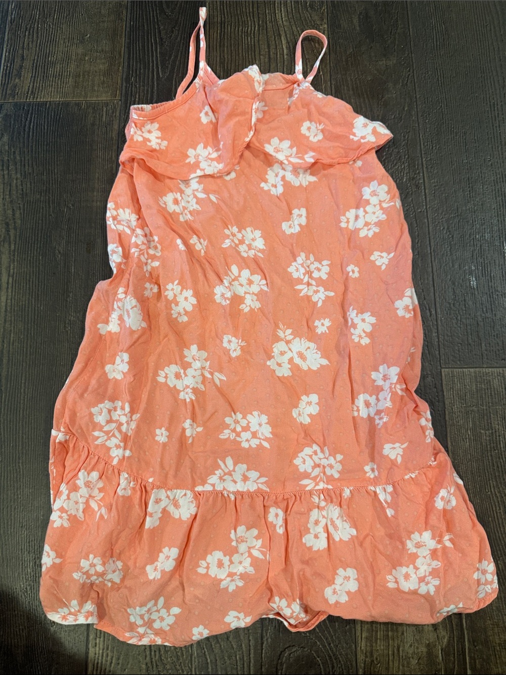 Girls' Coral Pink Floral Sundress with White Flower Print